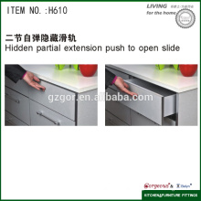 Slide de recuperação de fechamento suave escondido de duas seções para hardware de cozinha